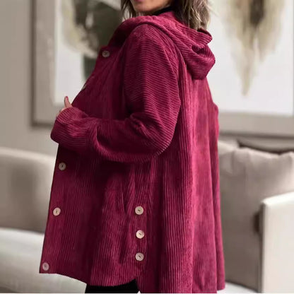 Hooded Corduroy Button-Up Casual Jacket