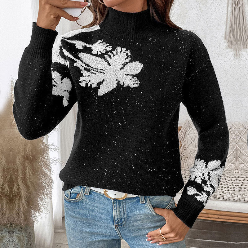 Elegant Jacquard Flower Sweater