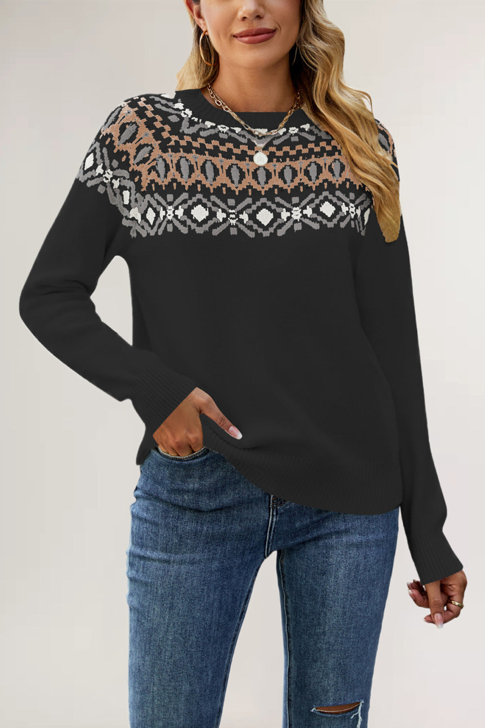 Nordic Pattern Knit Pullover Sweater