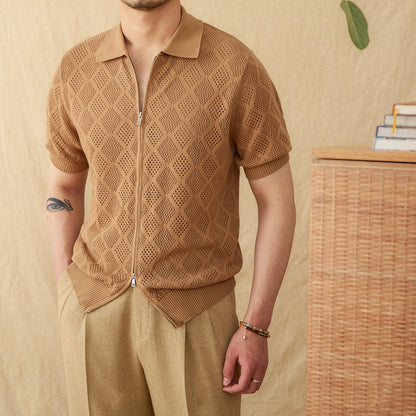 Moda Elite | Bawełniana koszulka polo z ażurowym zamkiem