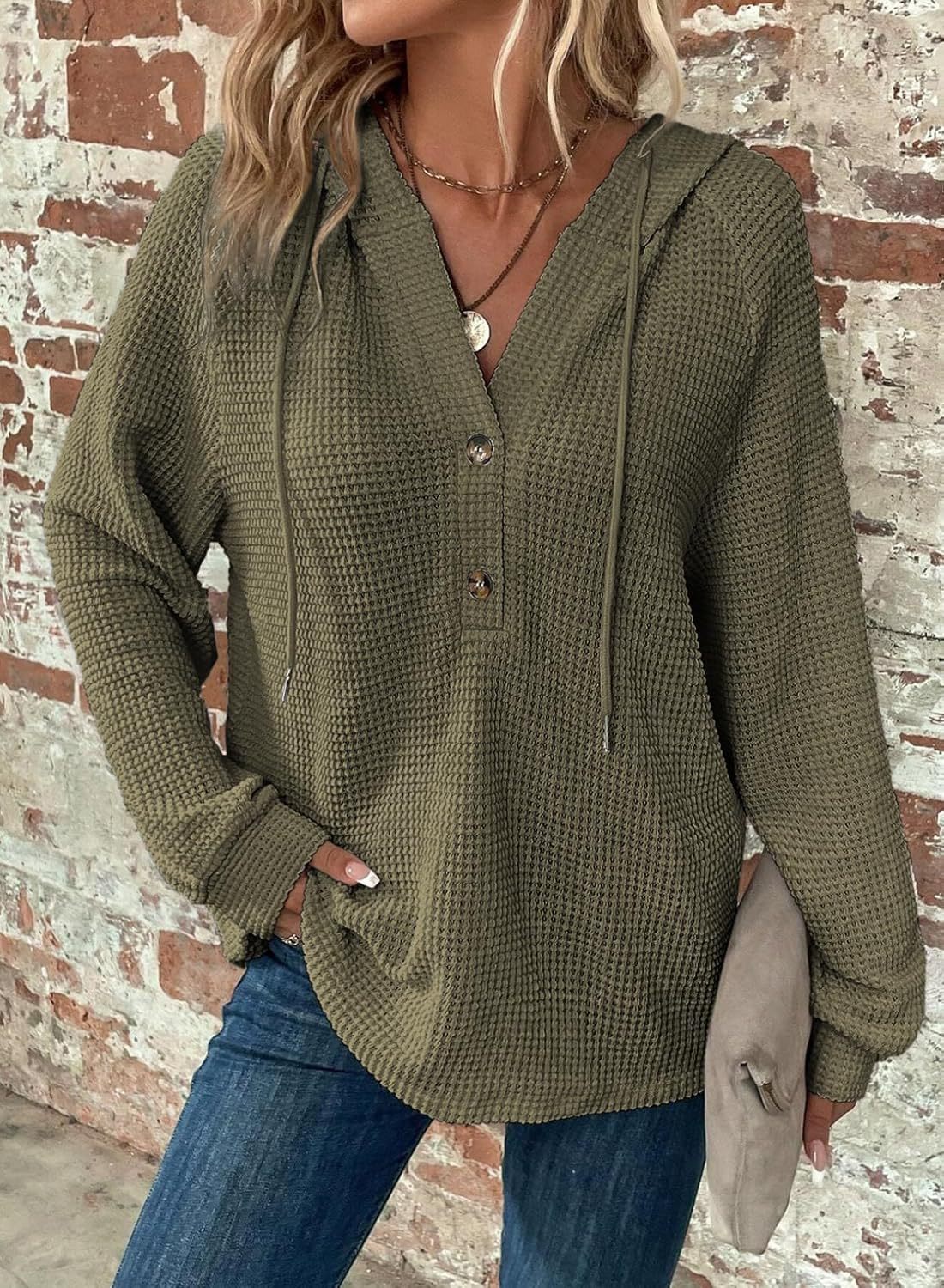 V-Neck Buttoned Casual Knit Pullover