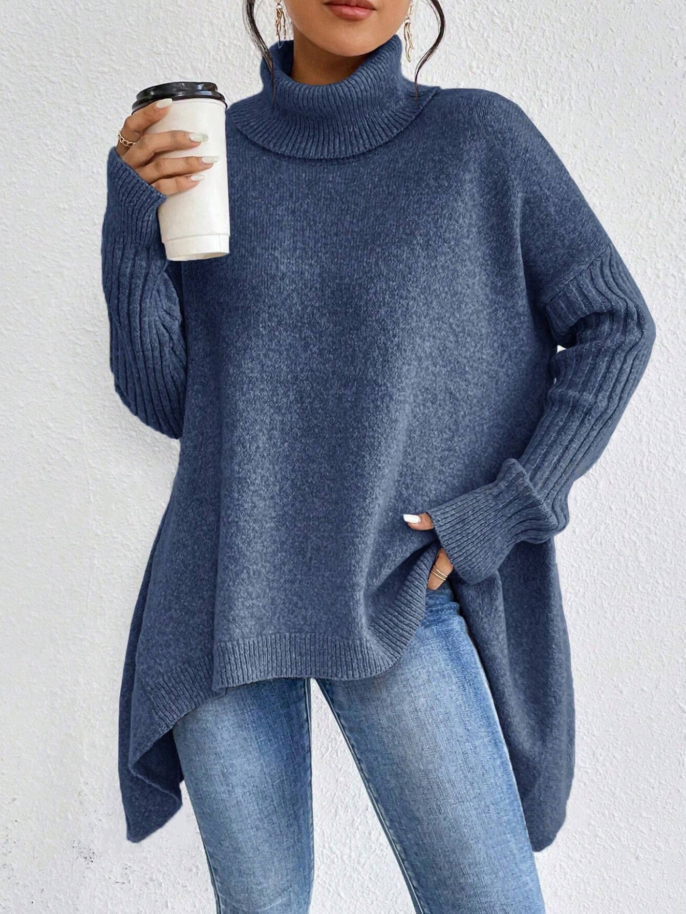 Irregular Turtleneck Knit Sweater