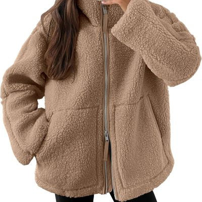 Stand Collar Wool Zip-Up Coat