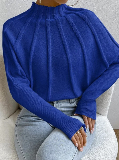 Ribbed Mock-Neck Loose Knit Sweater