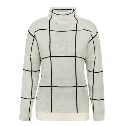 Stand Collar Checkered Knit Sweater