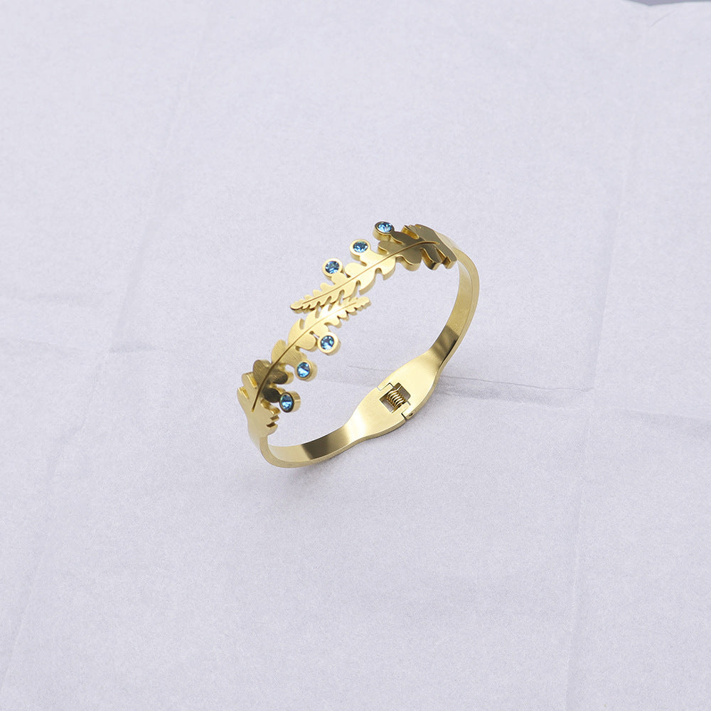 Leaf Crystal Cuff Bracelet