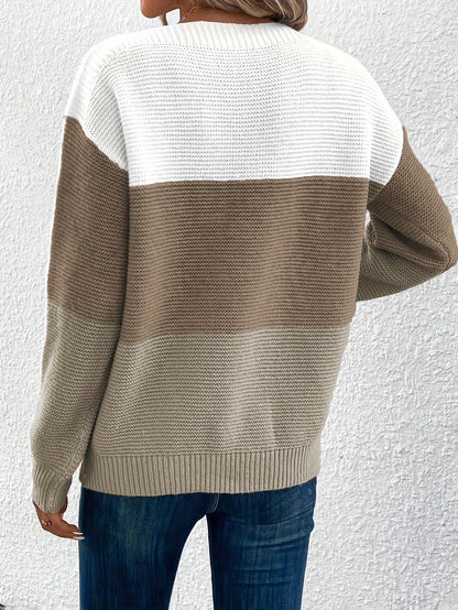 Colorblock Round Neck Knit Sweater