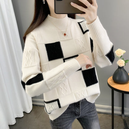 Patchwork Knit Pullover Sweater