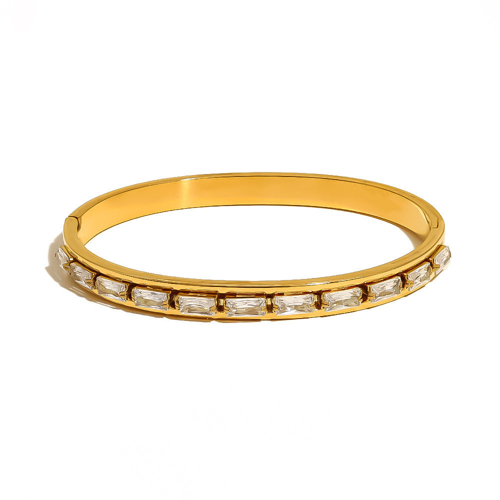 Titanium Steel Crystal Bar Bracelet