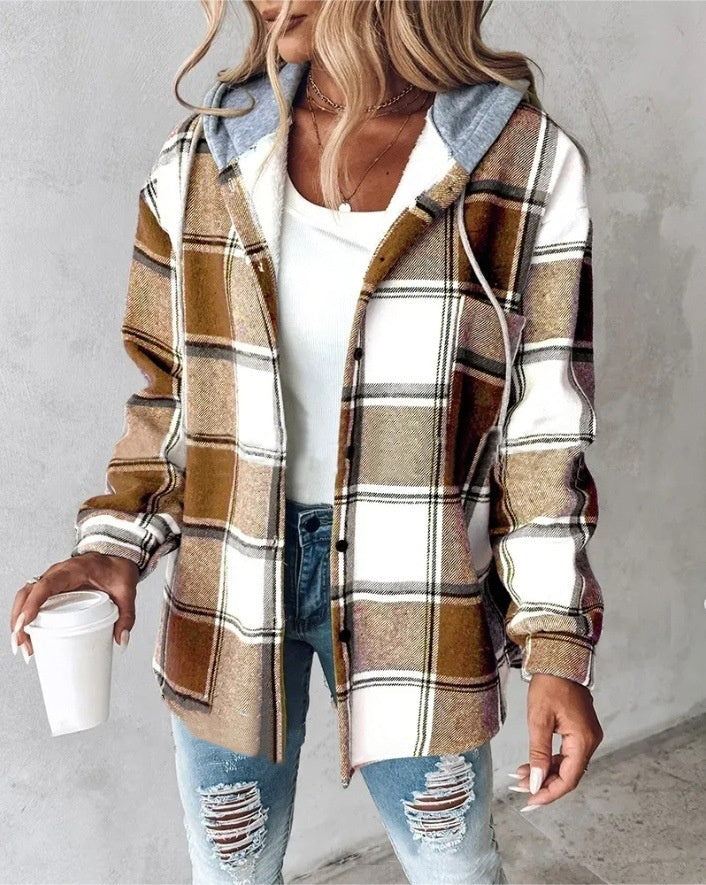 Plaid Hooded Casual Jacket