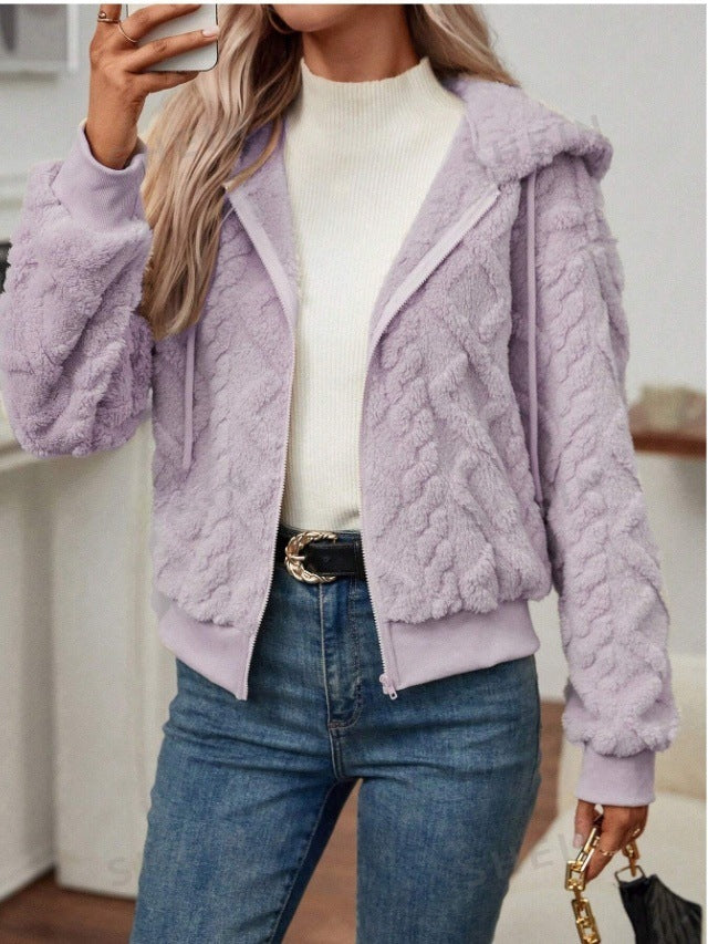 Cozy Hooded Knit Fleece Cardigan