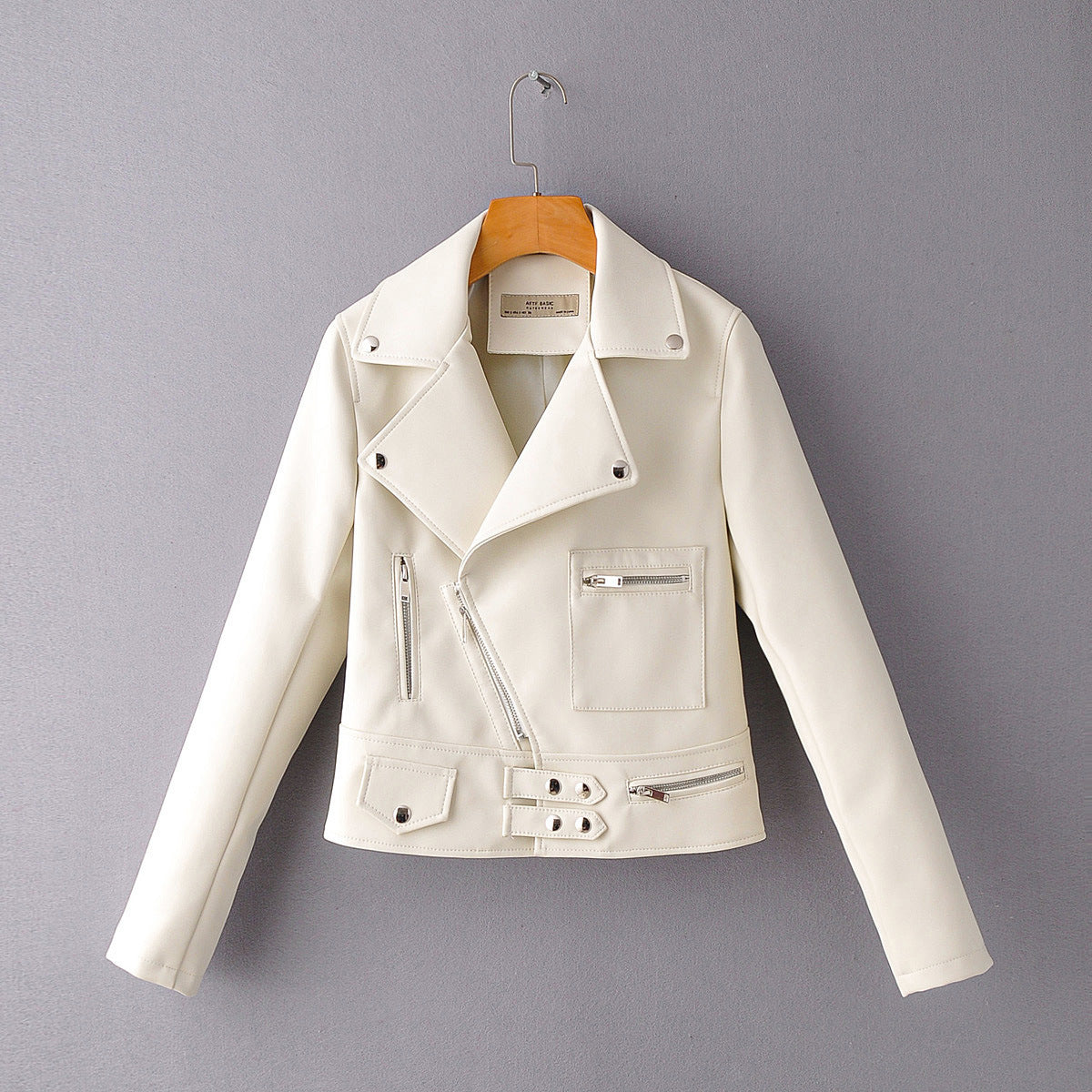 Lapel Zip-Up PU Leather Biker Jacket