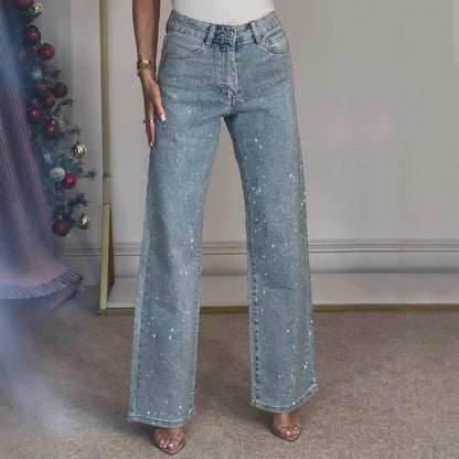 Sparkle High-Waist Straight-Leg Jeans