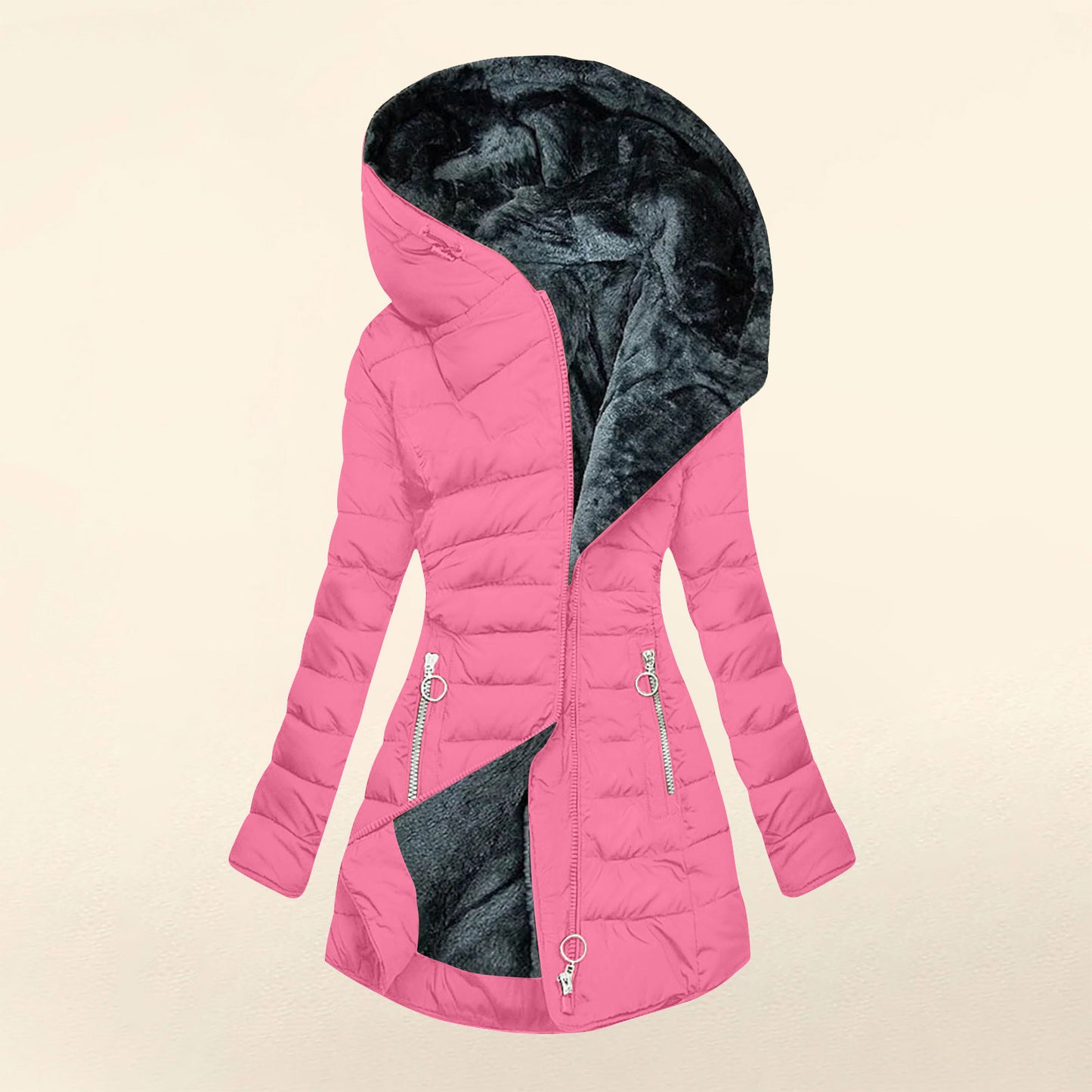 Plush Hooded Mid-Length Puffer Coat