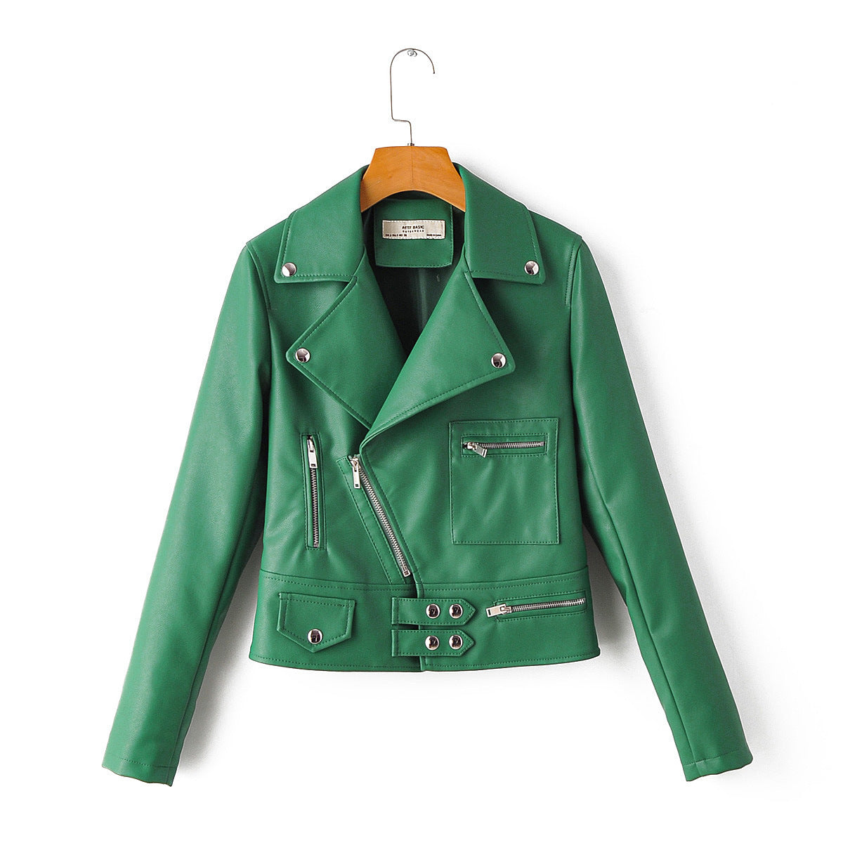Lapel Zip-Up PU Leather Biker Jacket