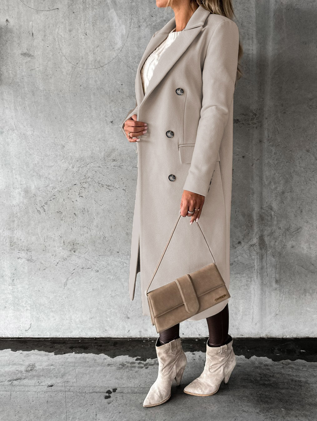 Double-Breasted Long Lapel Coat