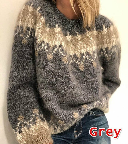 Cozy Jacquard Knit Pullover Sweater