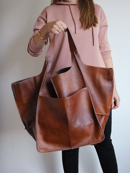 Vintage Large Capacity PU Leather Tote Bag
