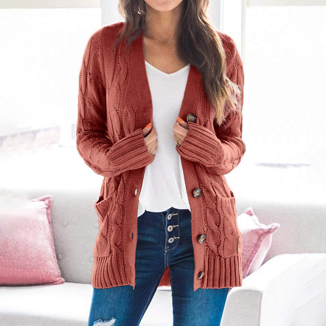 Wool Blend Single-Breasted Long Sleeve Coat