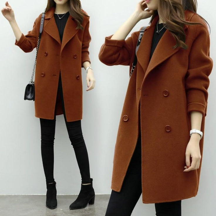 Double-breasted woolen coat