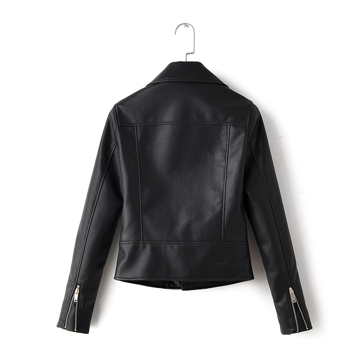 Lapel Zip-Up PU Leather Biker Jacket