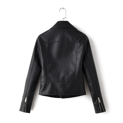 Lapel Zip-Up PU Leather Biker Jacket