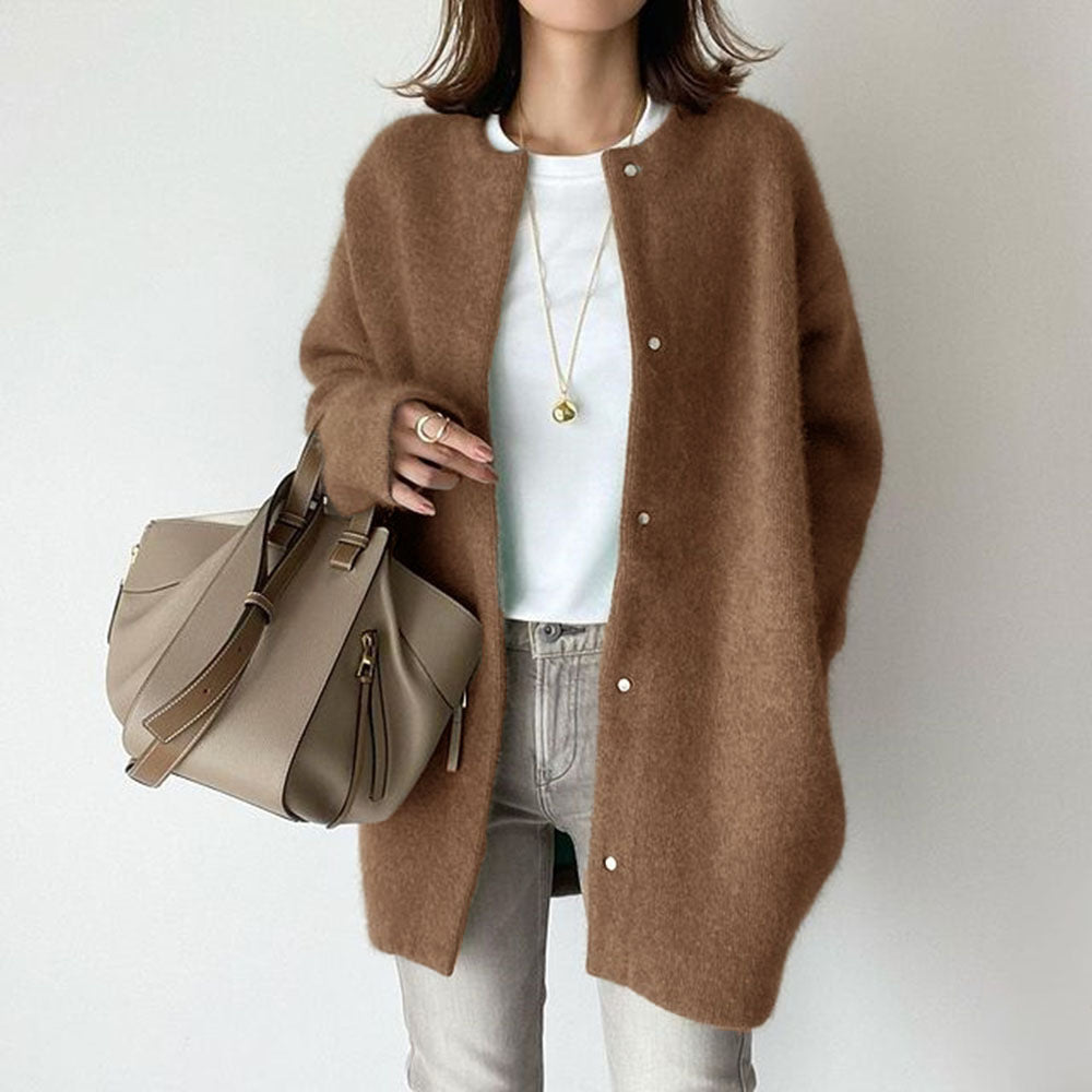 Soft Round Neck Knit Coat