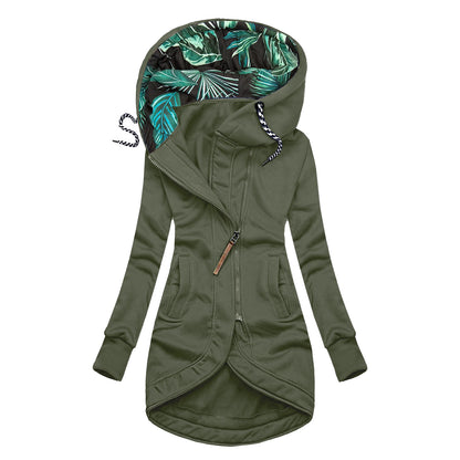 Printed Hooded Zip-Up Long Sleeve Jacket