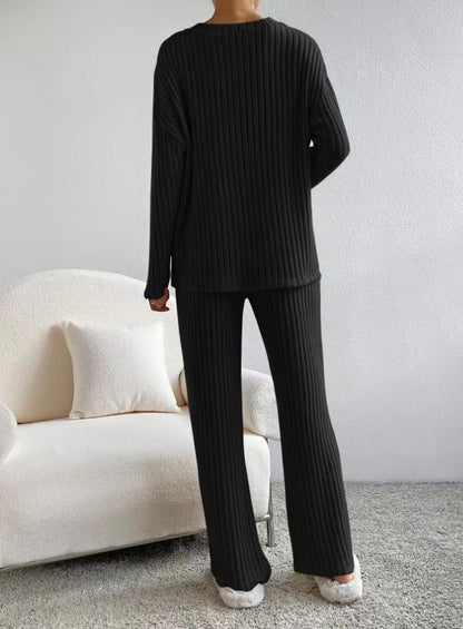 V-Neck Ribbed Knit Two-Piece Lounge Set