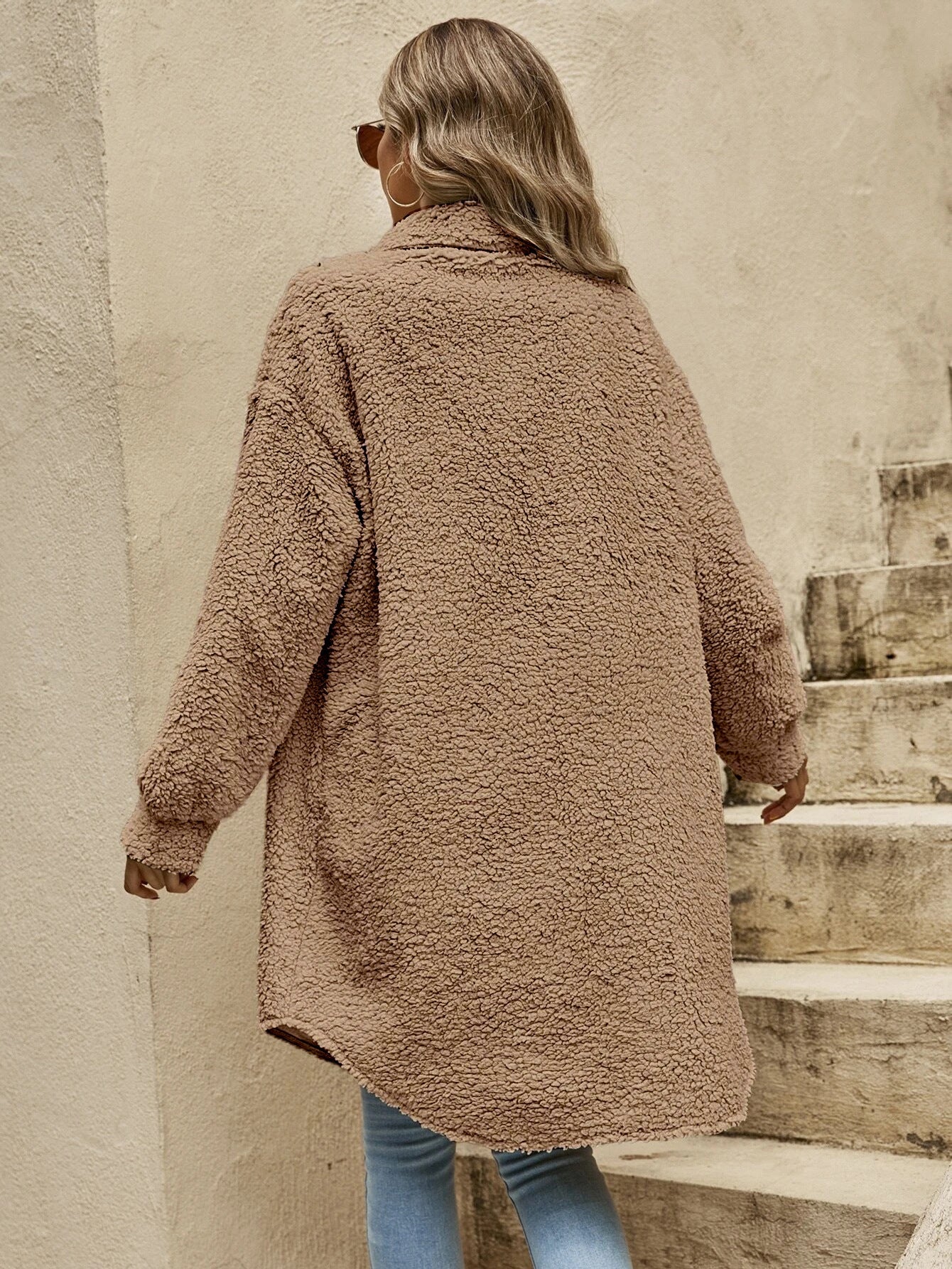 Women's Long Plush Button-Up Coat