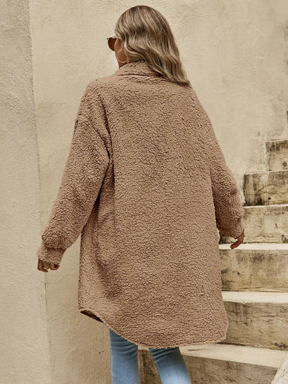 Women's Long Plush Button-Up Coat