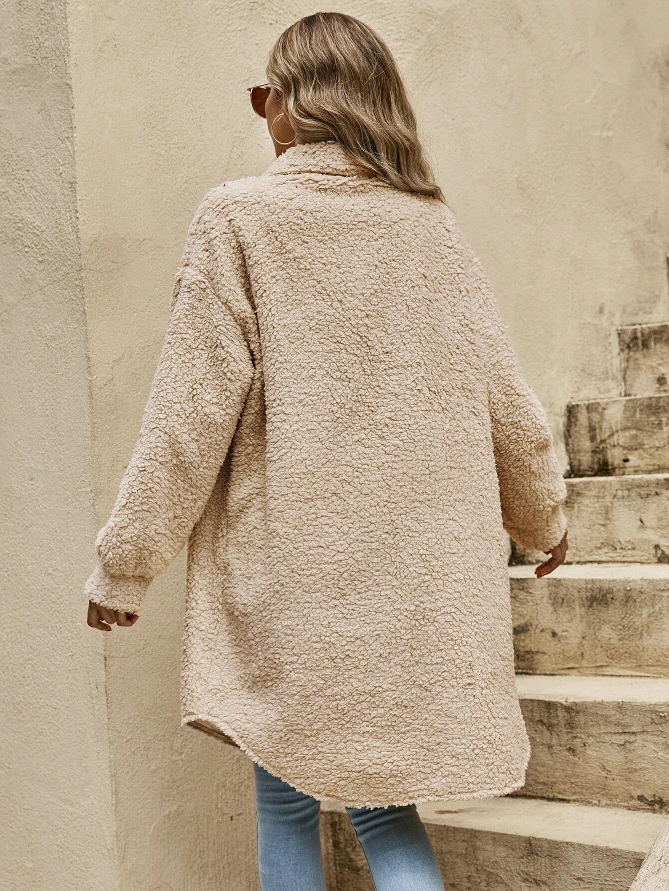 Women's Long Plush Button-Up Coat