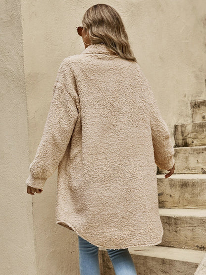 Women's Long Plush Button-Up Coat