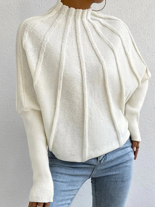 Ribbed Mock-Neck Loose Knit Sweater