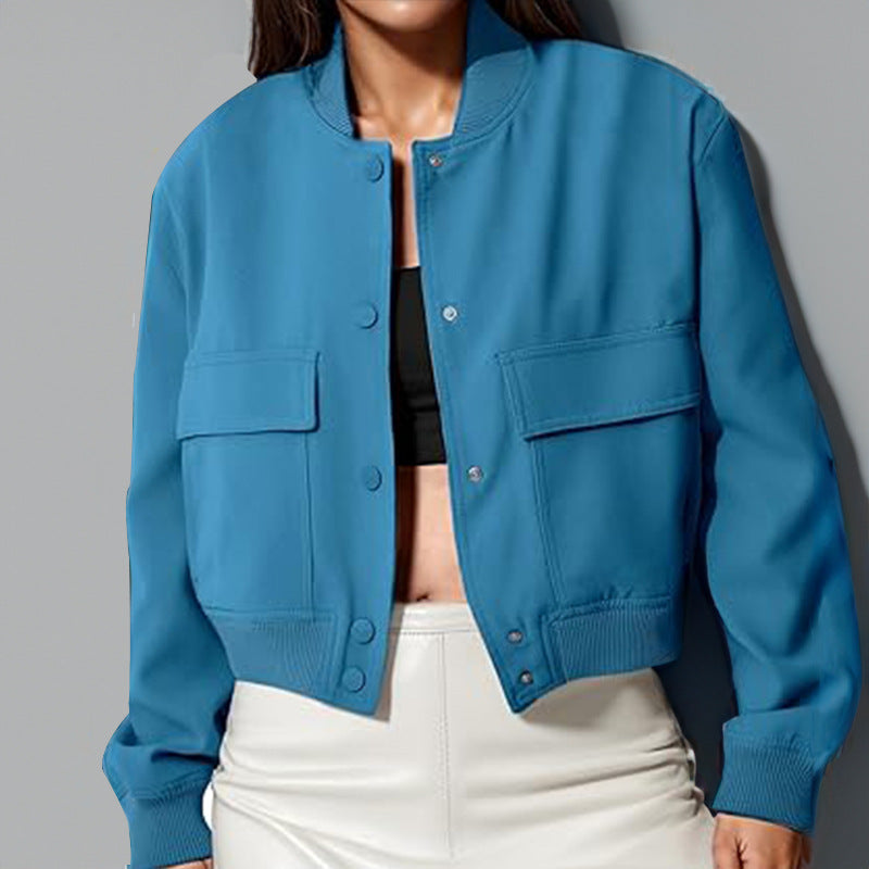 Cropped Stand-Collar Utility Jacket