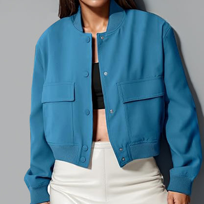 Cropped Stand-Collar Utility Jacket