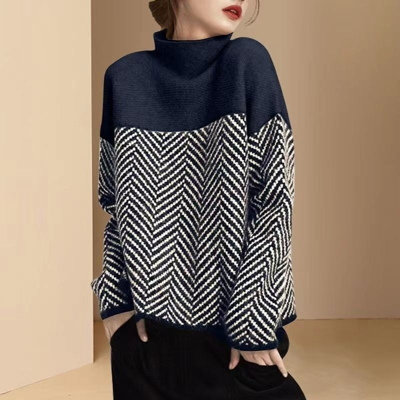 Cozy Thick Turtleneck Colorblock Sweater