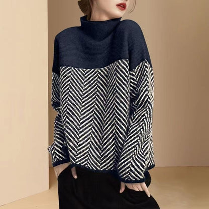 Cozy Thick Turtleneck Colorblock Sweater