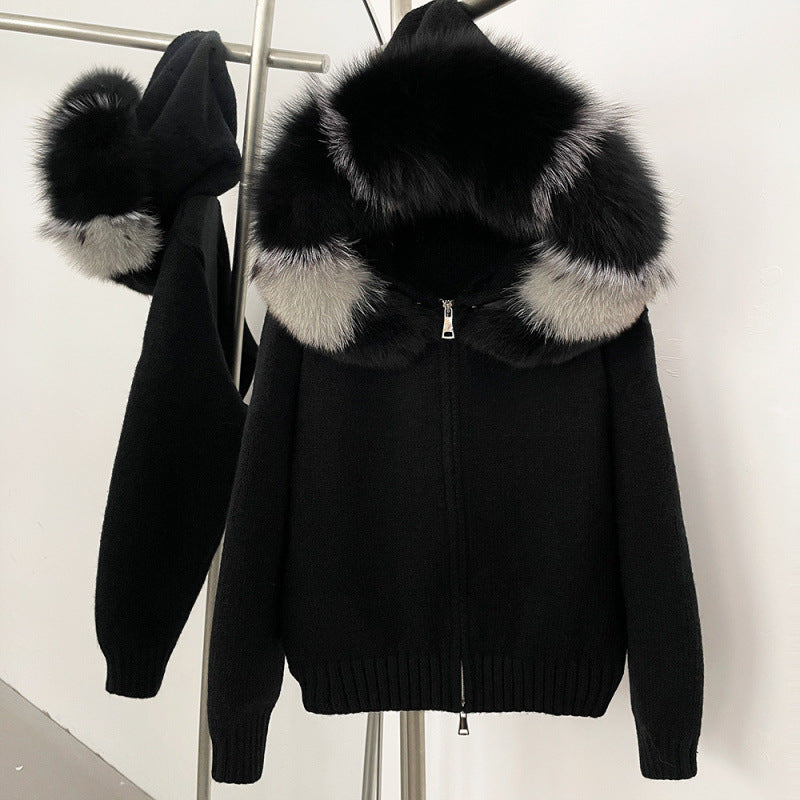 Women’s Fox Fur Hooded Zipper Coat