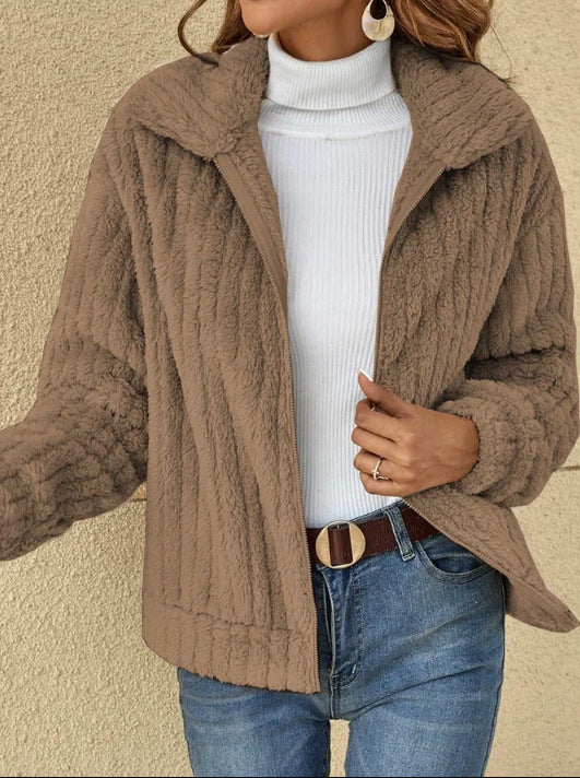 Soft Fleece Lapel Zip Jacket