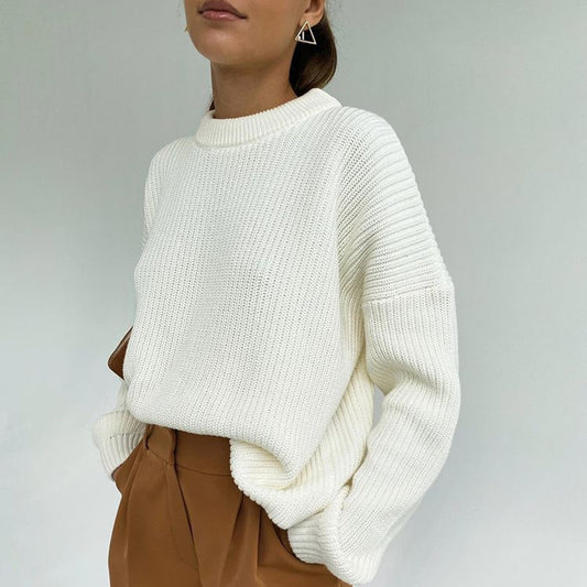 Minimalist Ribbed Knit Round Neck Sweater