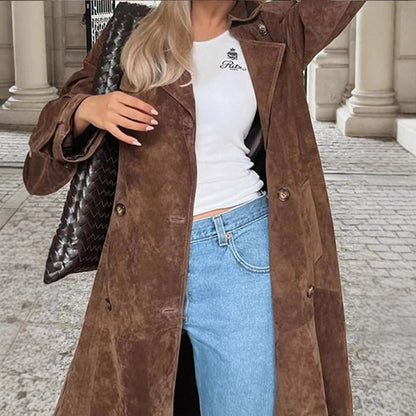 Double-Breasted Long Trench Coat