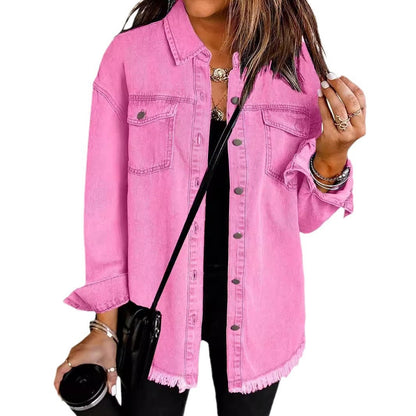 Frayed Hem Washed Denim Jacket