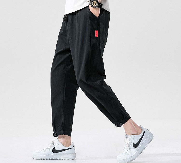 Spodnie bawełniane i lniane o skróconym kroju