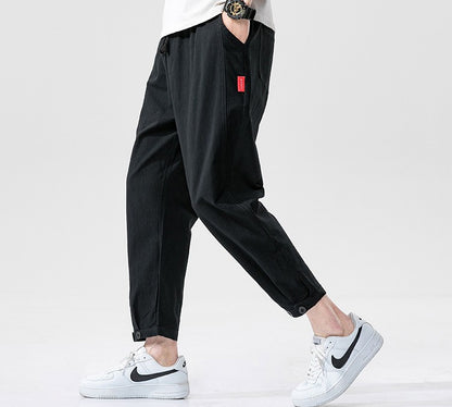 Spodnie bawełniane i lniane o skróconym kroju