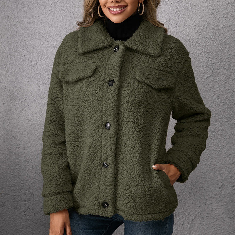 Cozy Fleece Button-Up Short Jacket