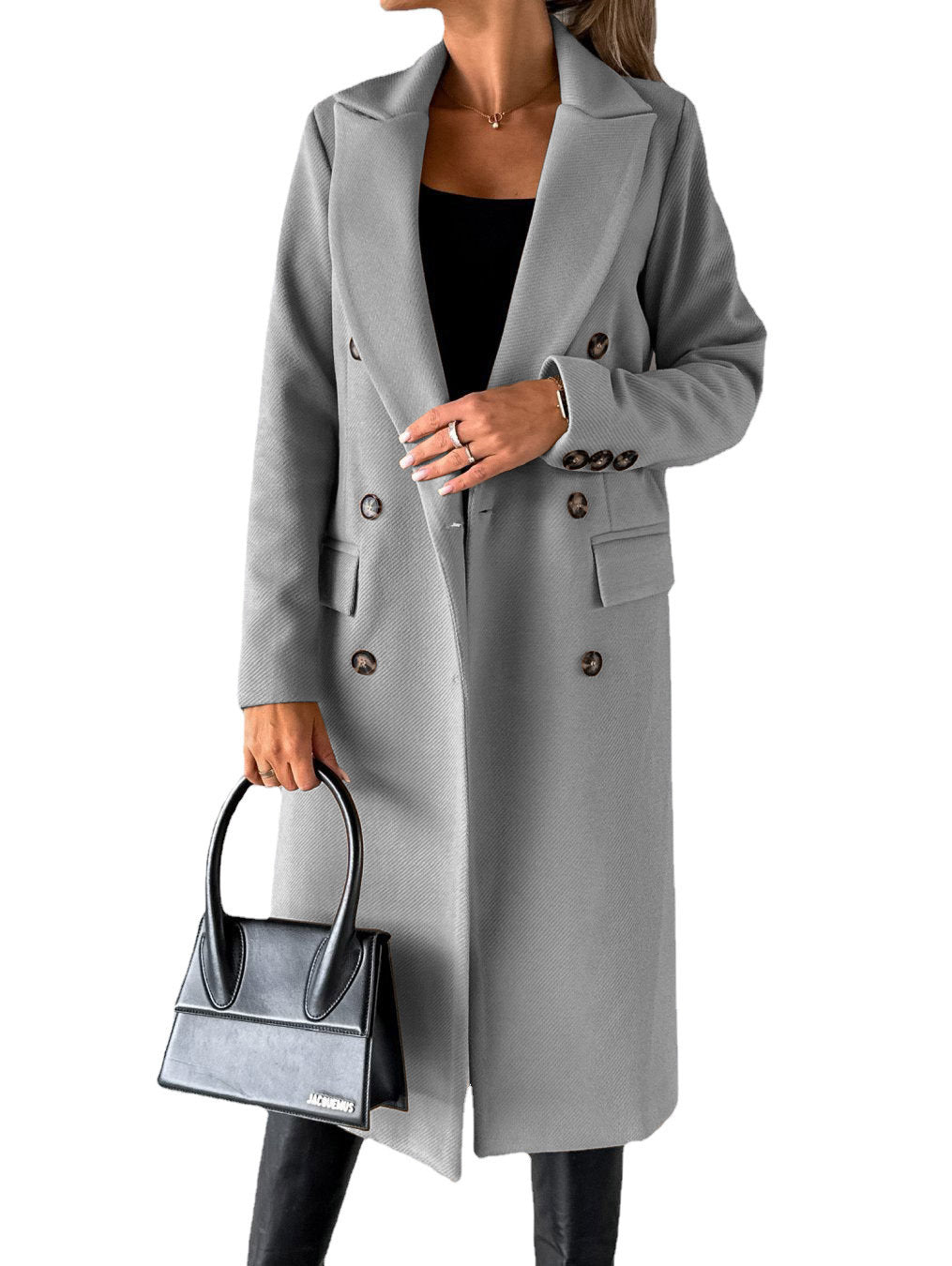 Double-Breasted Long Lapel Coat