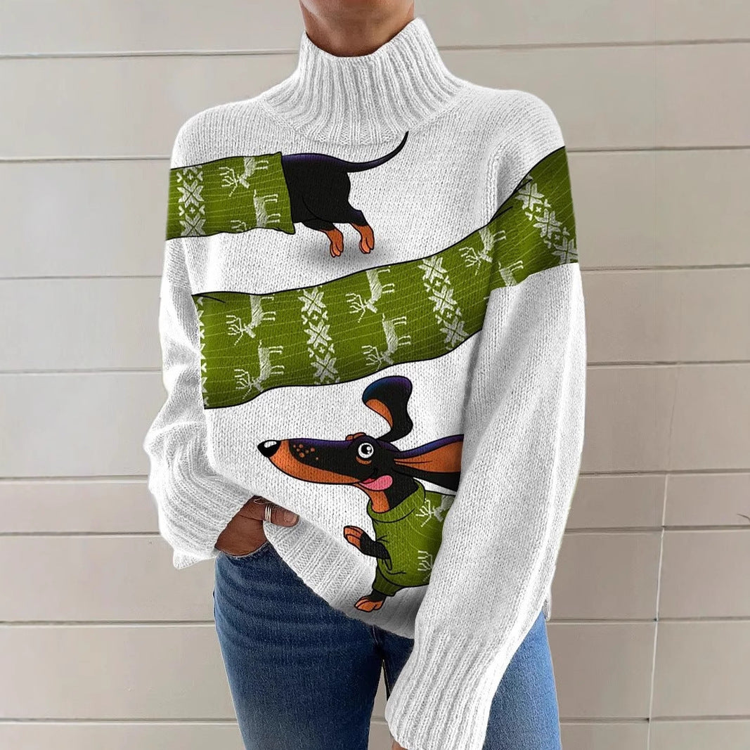 Reindeer Print Turtleneck Sweater