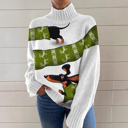 Reindeer Print Turtleneck Sweater
