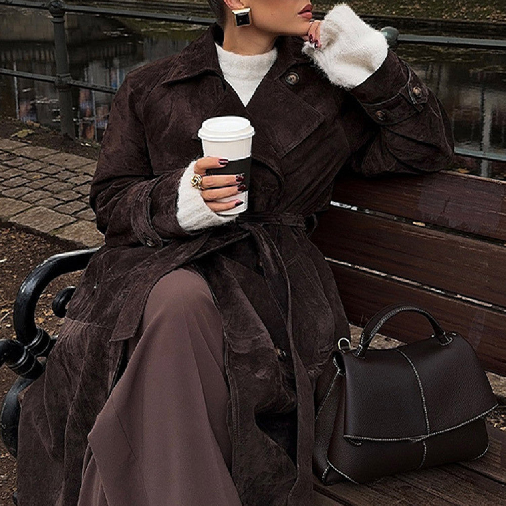 Double-Breasted Long Trench Coat